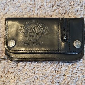 RARE VINTAGE 90s HARD ROCK HOTEL LAS VEGAS Black Leather Wallet With Chain